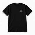 Front of black Voltare Gym T-shirt with white ECG pulse design on the left chest
