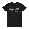 Black Voltare Bass Surface Striker fishing tee featuring a black-and-white bass illustration, Surface Striker lettering and a Bass Intel fishing fact panel