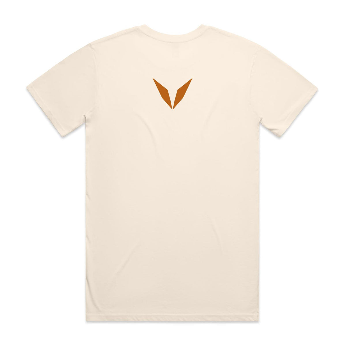 Voltare Boxer The Champ Tee in Ecru, back showing the burnt-orange Voltare V below the neckline.