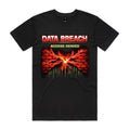Black Voltare Data Breach tee with Access Denied text, a cracked red firewall and falling binary code
