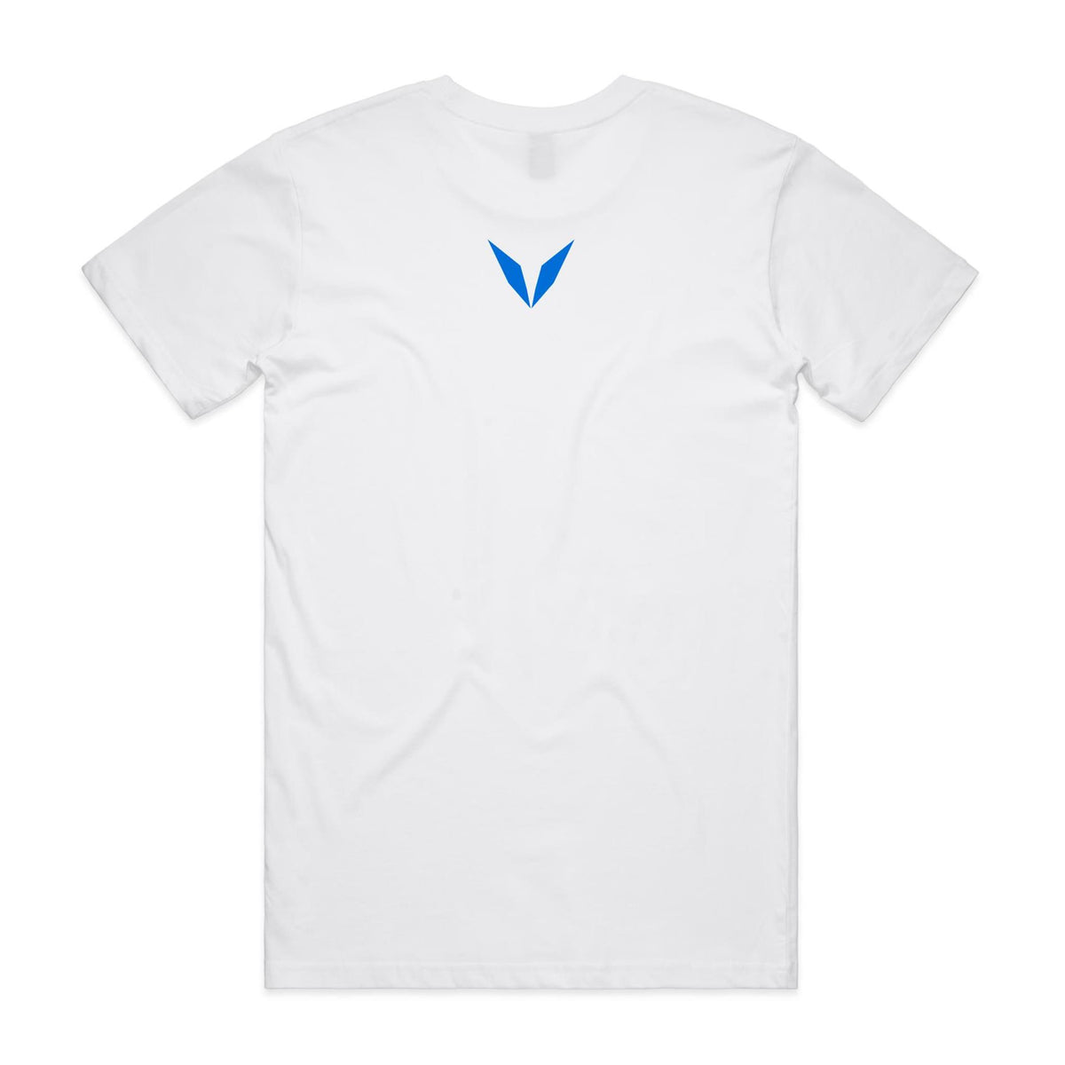 Back of Voltare White Jervis Bay T-shirt with a blue Voltare V on the upper back.