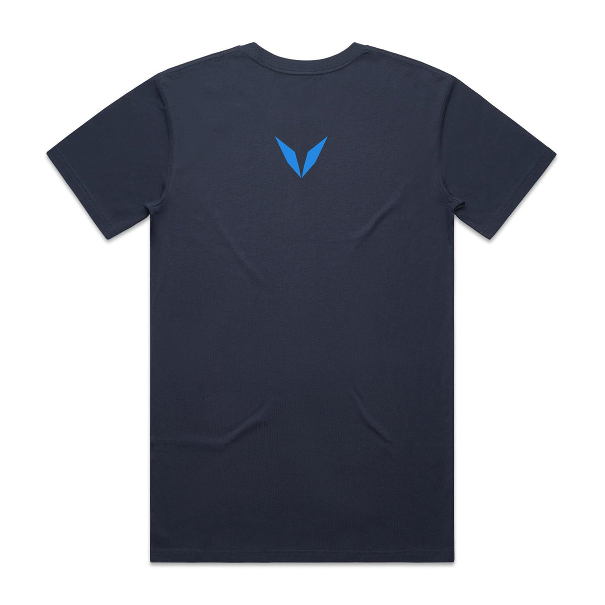 Back of Voltare Midnight Blue Kiama Blowhole T-shirt with a blue Voltare V on the upper back.