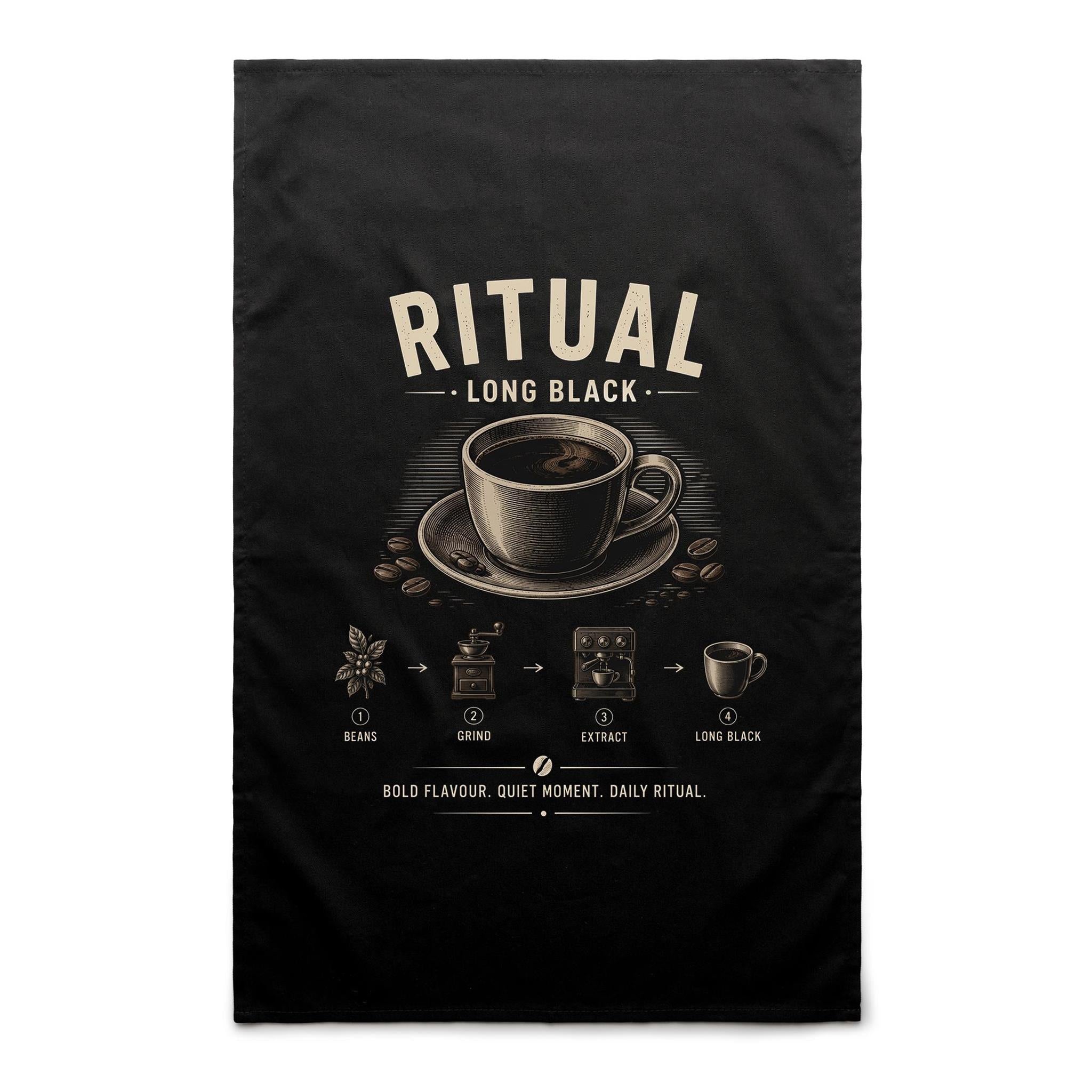 Long Black Coffee Tea Towel in Black - Voltare