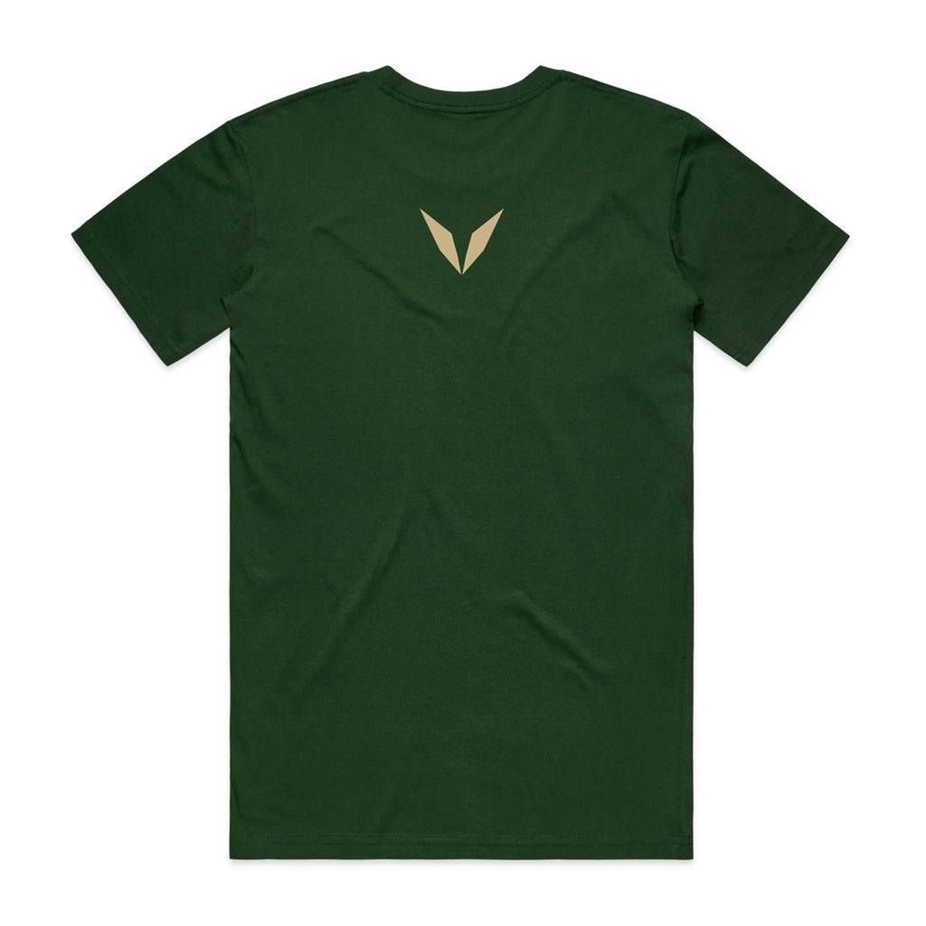Voltare Mount Kilimanjaro Roof of Africa tee in Forest Green, back with small warm sand Voltare V