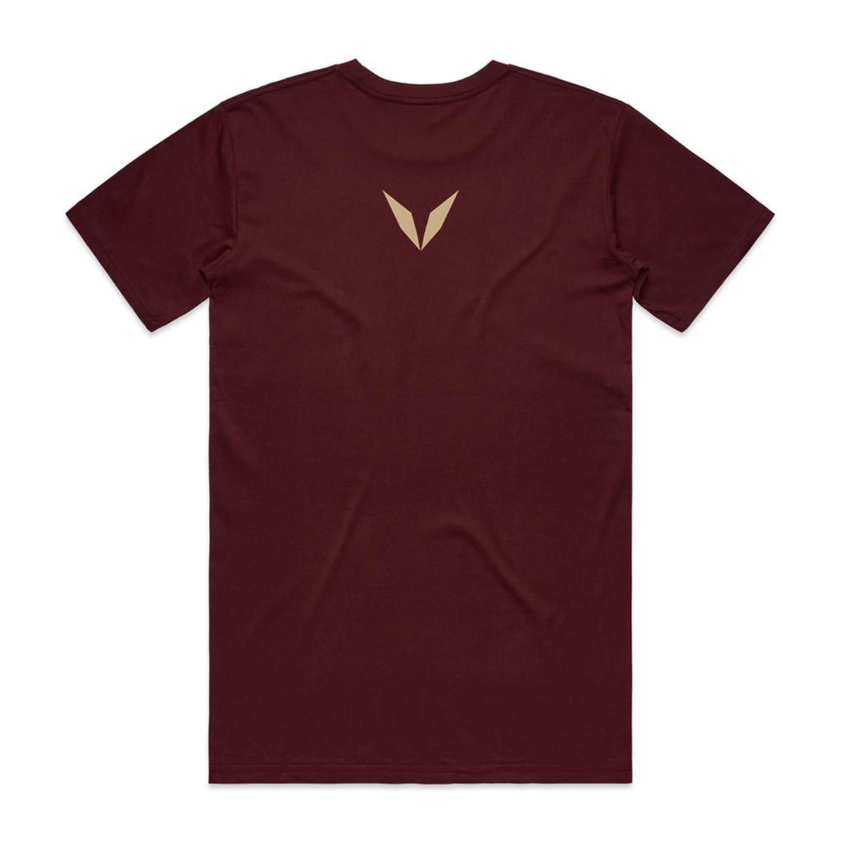 Voltare Neuschwanstein Castle Fairy-Tale Retreat tee in Burgundy, back with small muted gold Voltare V