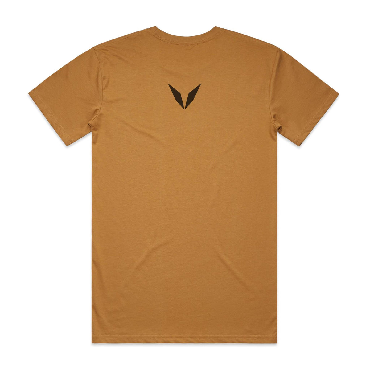 Back of the camel Voltare Ritual English Breakfast T-shirt with a small dark brown Voltare V logo at the upper back.