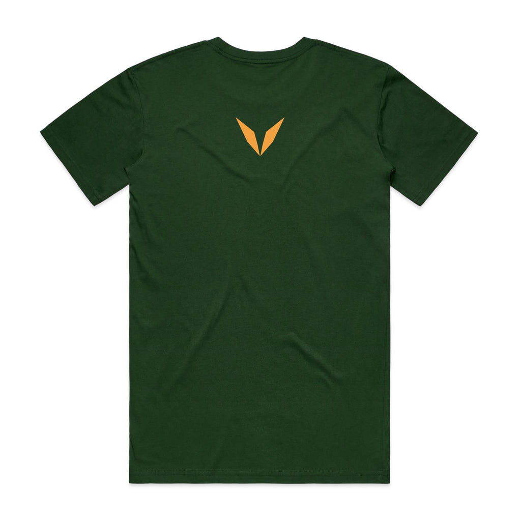 Back of Voltare Forest Green Rottnest Island T-shirt with a gold Voltare V on the upper back.