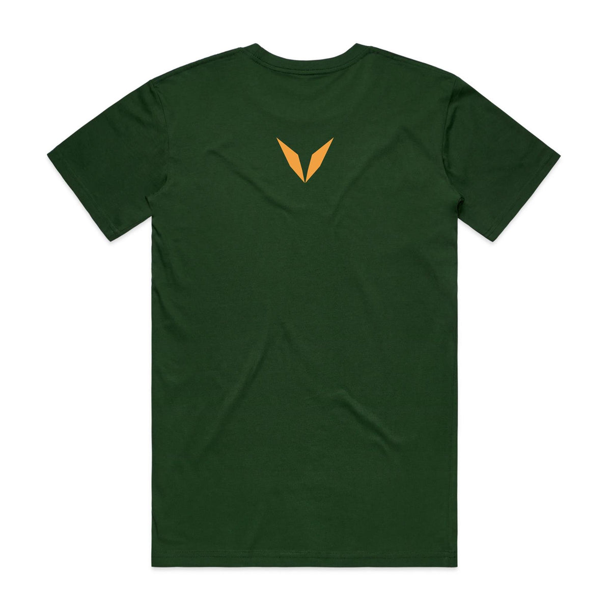 Back of Voltare Forest Green Rottnest Island T-shirt with a gold Voltare V on the upper back.