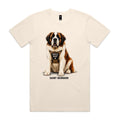 Ecru Voltare Saint Bernard tee featuring a brown, white and black dog in a tan harness with Gentle Giant wording