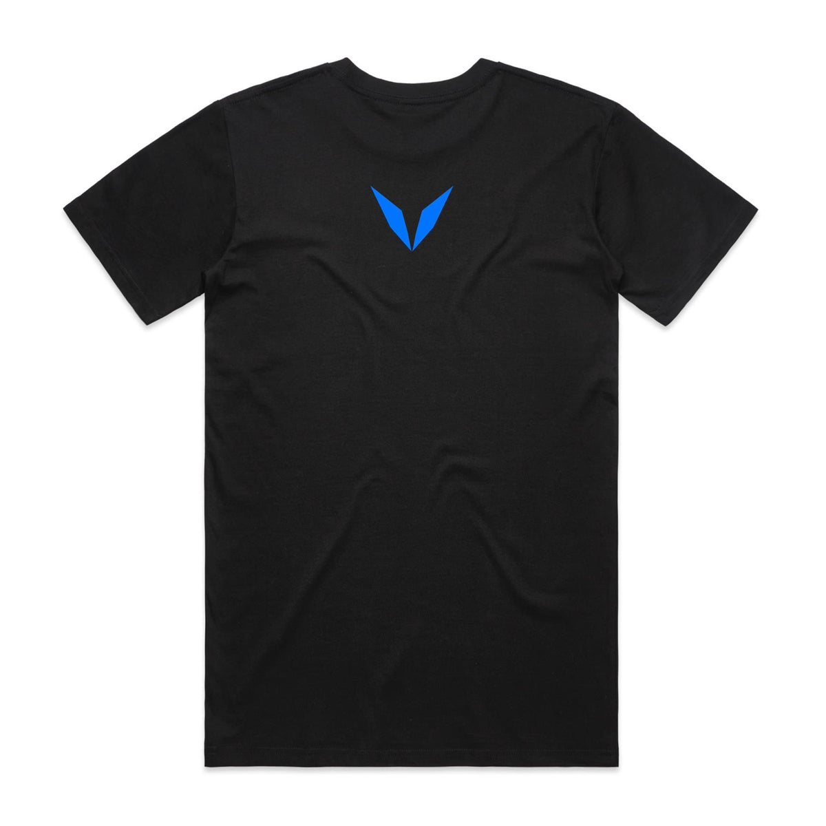 Back of Voltare Black Splendid Fairywren T-shirt with a blue Voltare V on the upper back.
