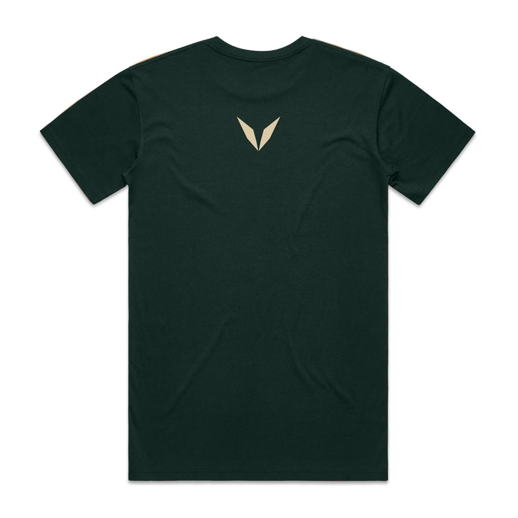 Voltare Statue of Liberty Beacon of Freedom tee in Pine Green, back with small warm cream Voltare V