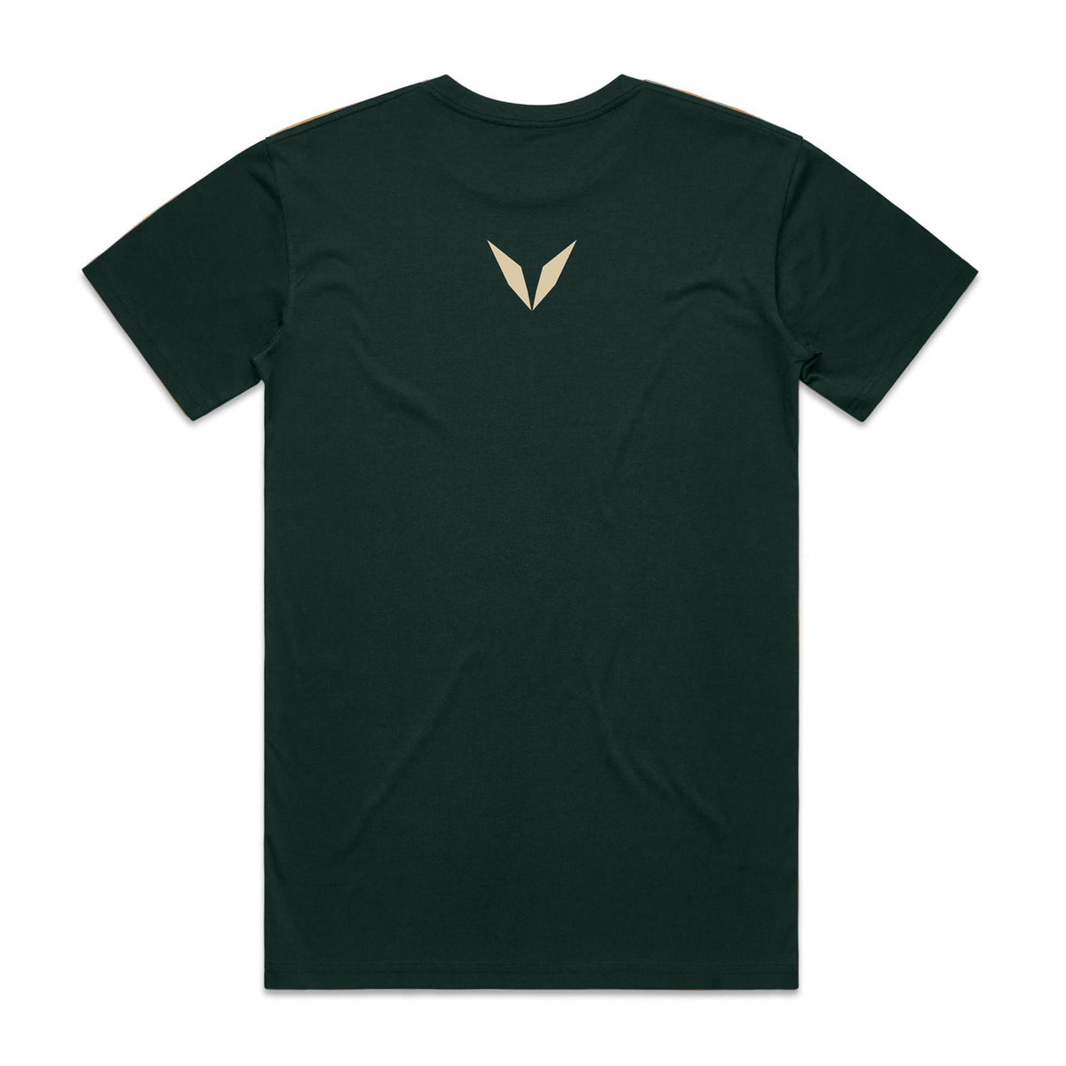 Voltare Statue of Liberty Beacon of Freedom tee in Pine Green, back with small warm cream Voltare V