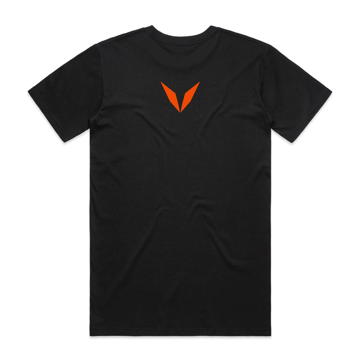 Back of Voltare The Sun Cosmic Wonders black tee with orange Voltare V logo