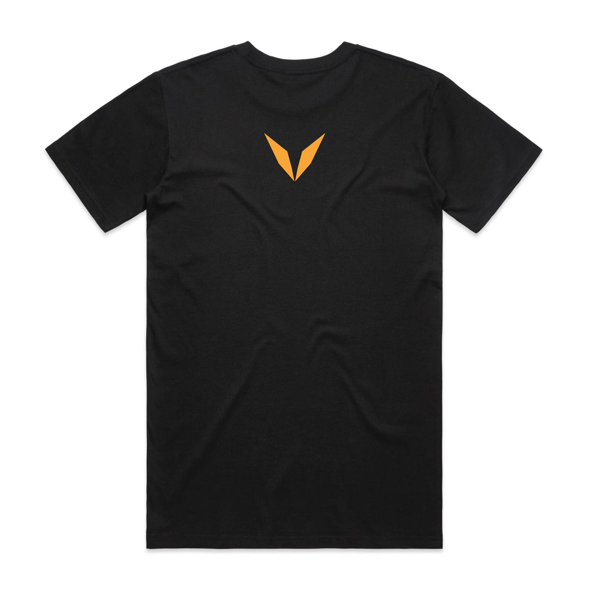 Back of Voltare Black Three Sisters T-shirt with a gold Voltare V on the upper back.