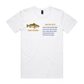 White Voltare Whiting Sand Runner fishing tee featuring a coloured whiting illustration, Sand Runner lettering and a Whiting Intel fishing fact panel