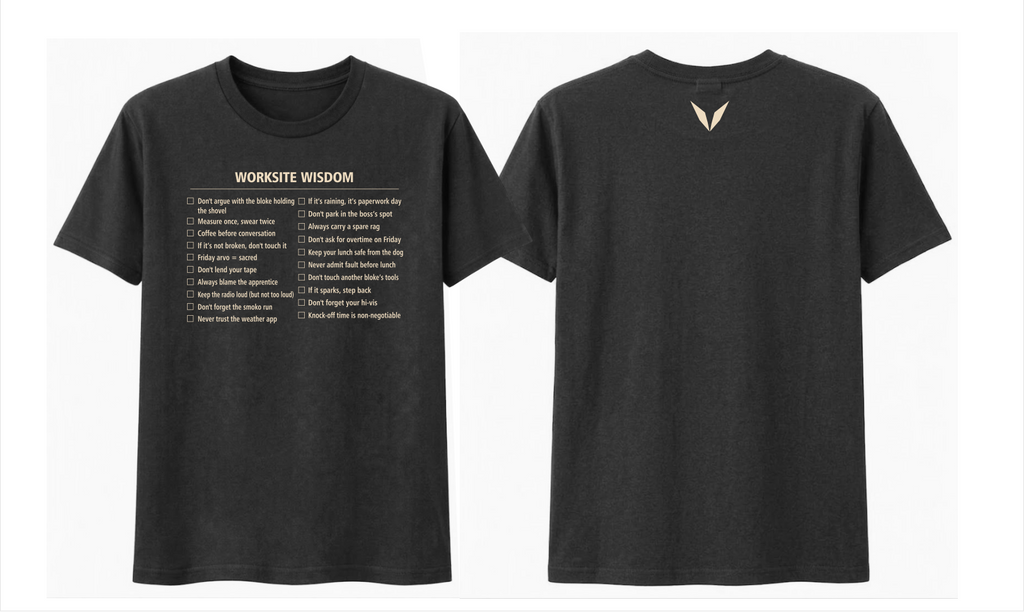 Funny Tradie Checklist Tee in Black | Voltare Worksite Wisdom